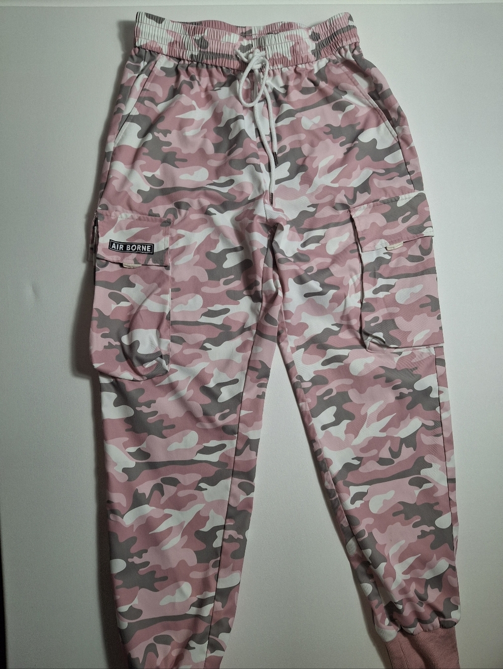 Air Borne Girls' Pink Camo Cargo Joggers Drawstring Cuffs Size S